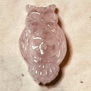 Rose Quartz Owl Carving Polished Crystal Owl Flat Back Pink Stone